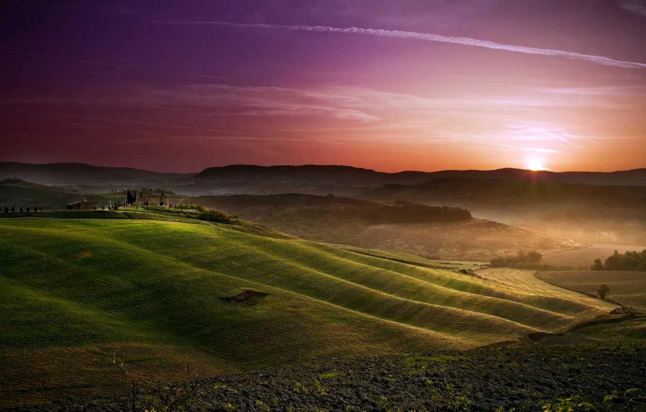 Photo wallpaper the sky, the sun, field, Tuscany