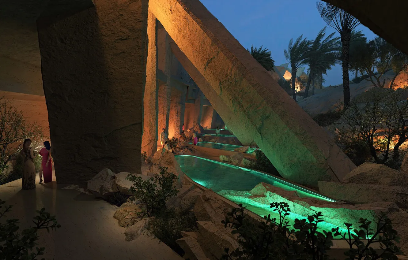 Photo wallpaper light, stones, Saudi Arabia, neom, xaynor, ultimate members club