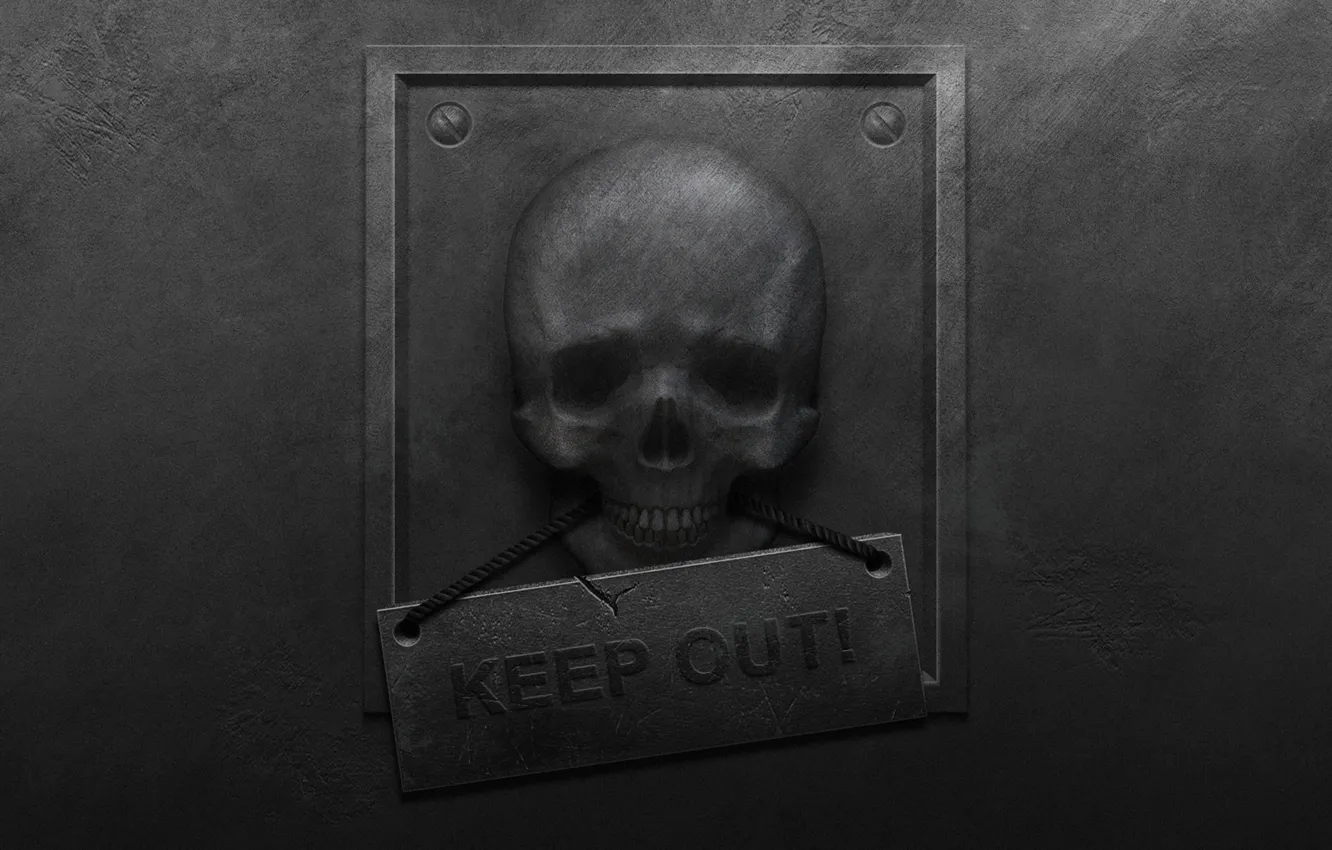 Photo wallpaper metal, wall, danger, plate, skull, roughness, keep out