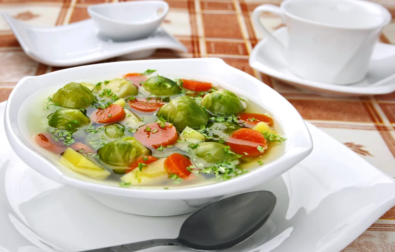 Photo wallpaper plate, soup, vegetables