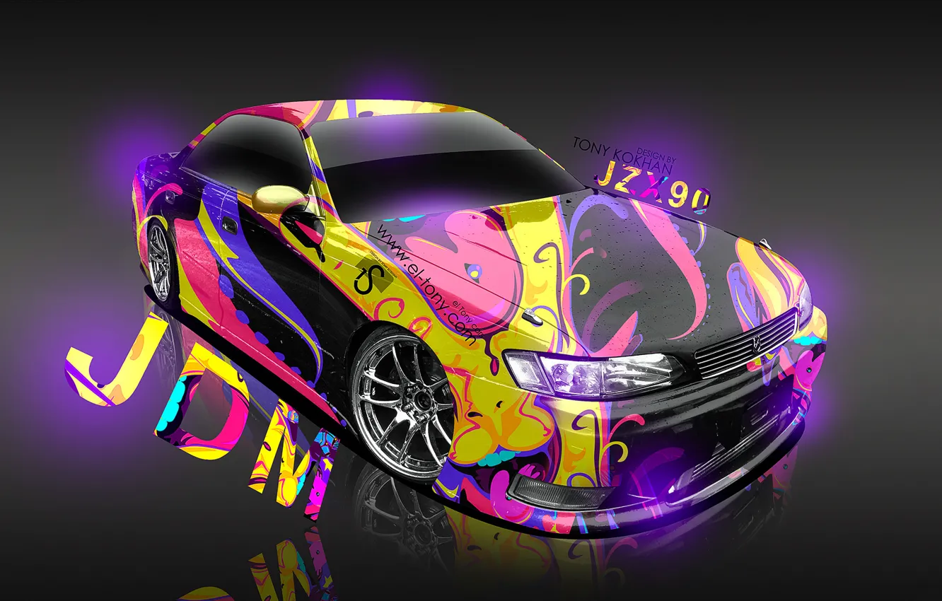 Photo wallpaper Pink, Yellow, Neon, Pink, Toyota, Fantasy, Purple, Photoshop