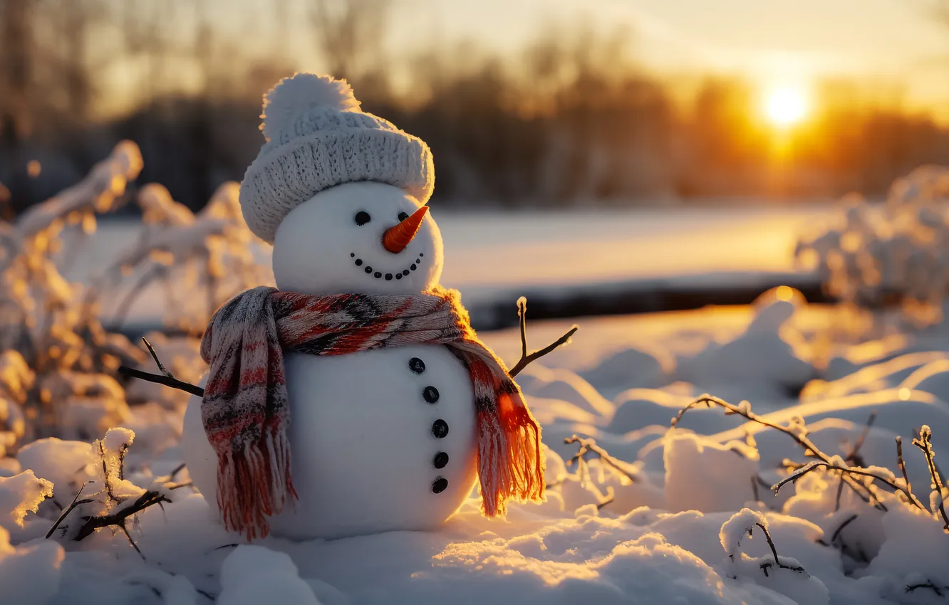 Photo wallpaper winter, snow, new year, Christmas, snowman, Christmas, winter, snow