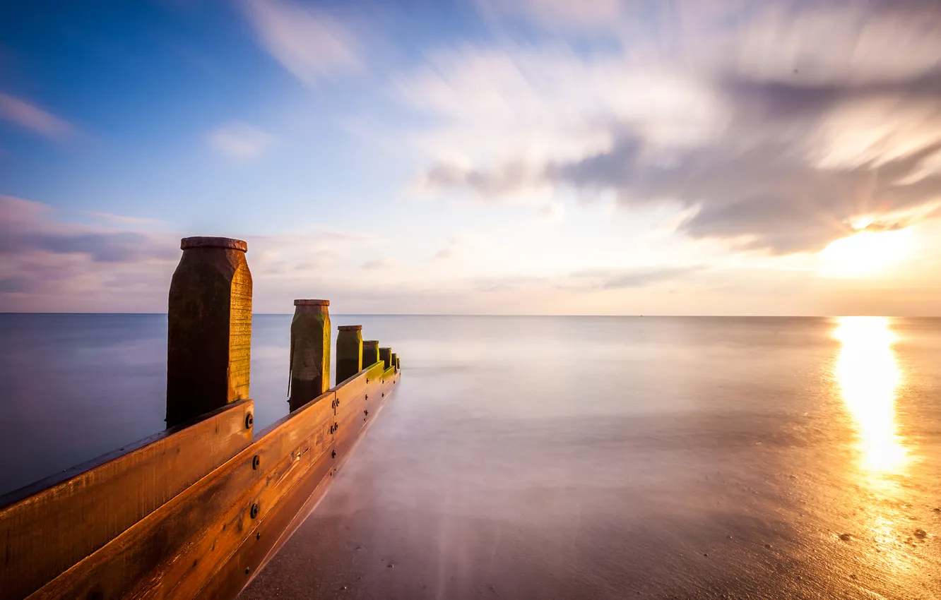 Photo wallpaper sea, sunset, shore, England, the evening, excerpt, support, Shoreham beach
