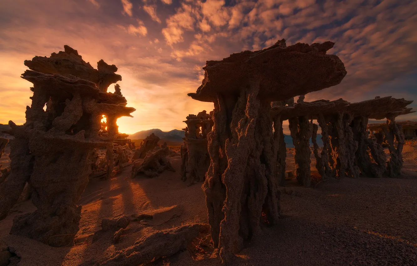 Photo wallpaper rock, desert, sunset, sand