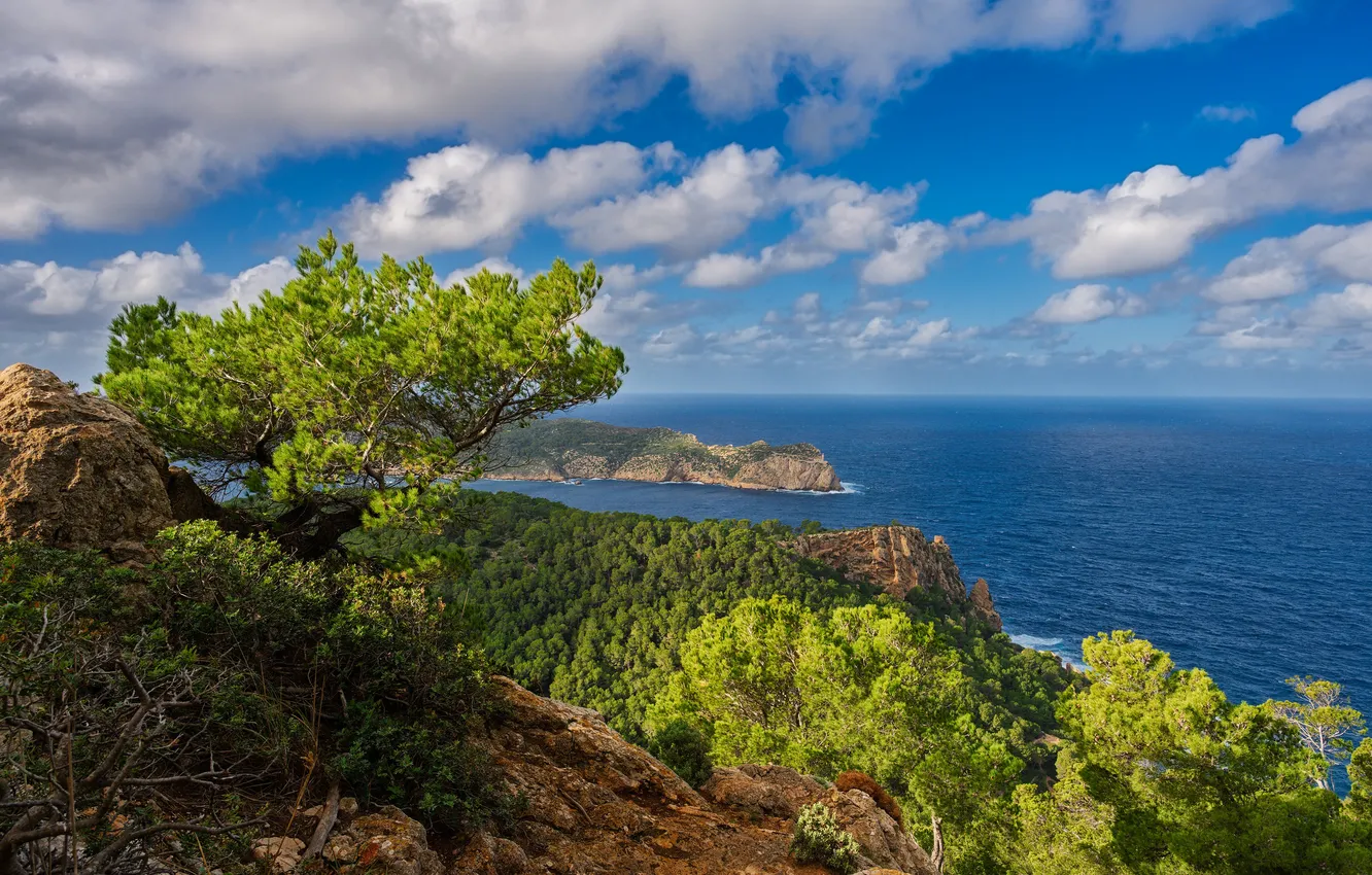 Photo wallpaper sea, clouds, rocks, Mallorca