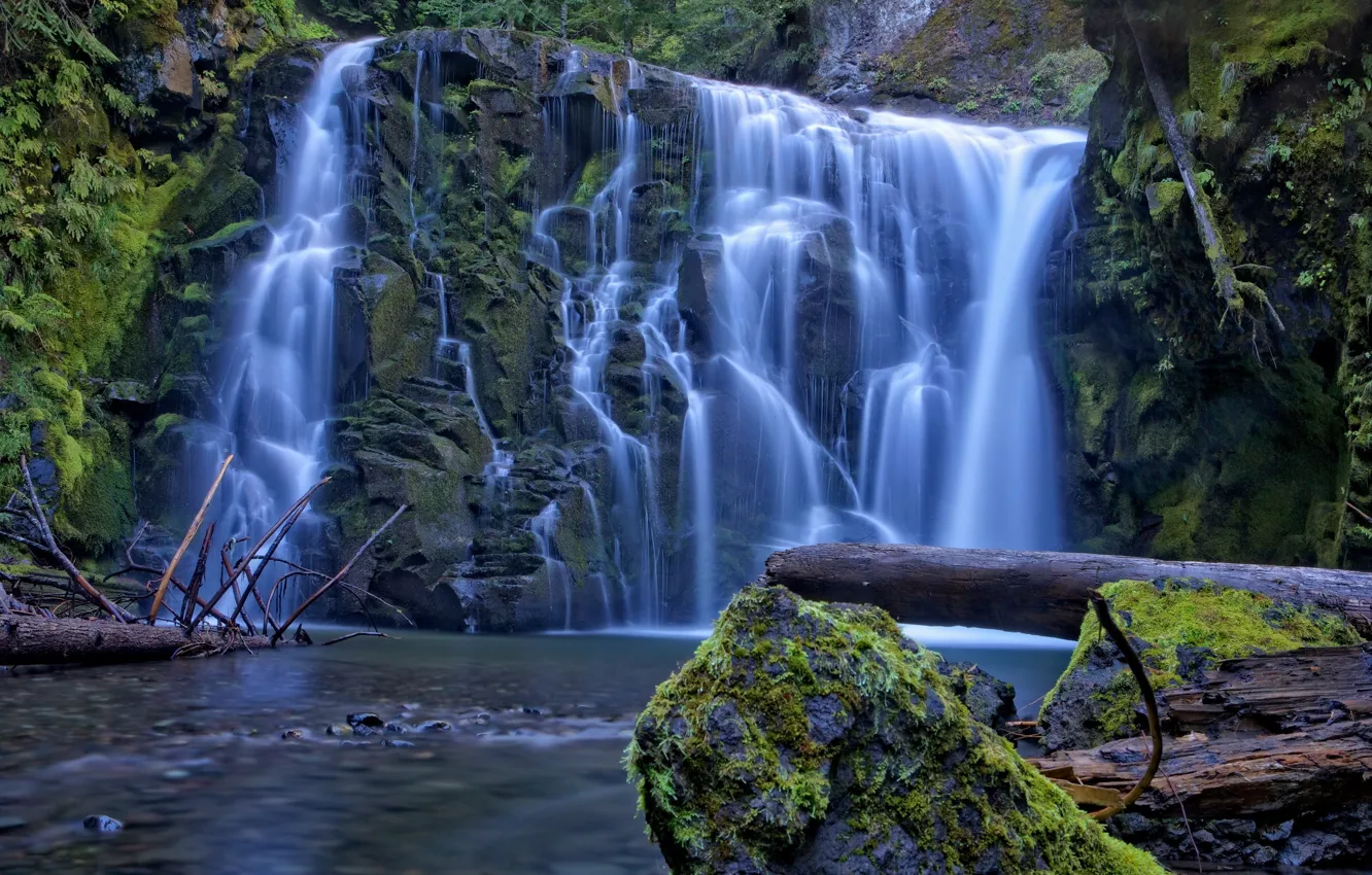 Photo wallpaper nature, rocks, shore, waterfall, stream