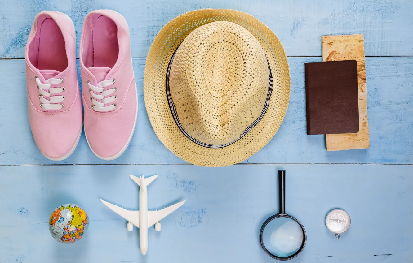 Photo wallpaper sea, stay, vacation, hat, the plane, magnifier, sea, hat