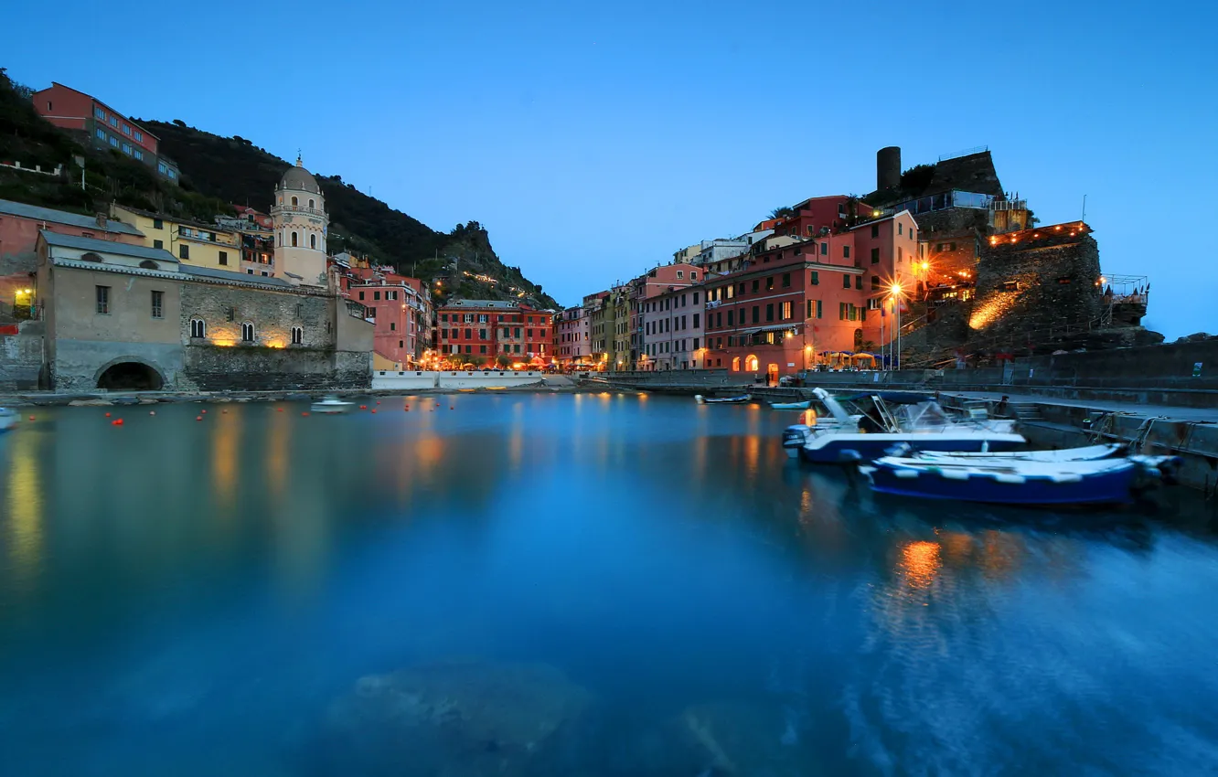 Photo wallpaper building, home, boats, Italy, Italy, The Ligurian sea, harbour, Vernazza