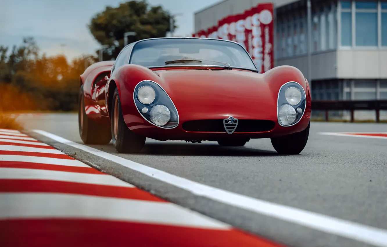 Photo wallpaper car, Alfa Romeo, red, 1967, Alfa Romeo 33 Stradale, 33 Road
