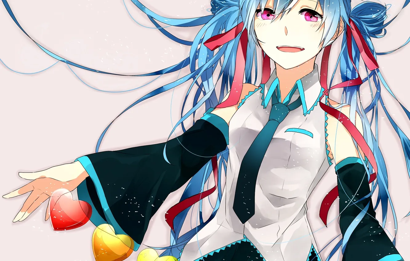 Photo wallpaper girl, art, tie, tape, hearts, form, vocaloid, hatsune miku