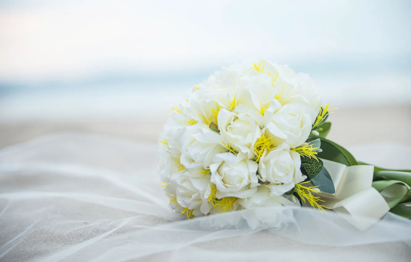 Photo wallpaper roses, bouquet, white, wedding, Roses, wedding, Bouquets