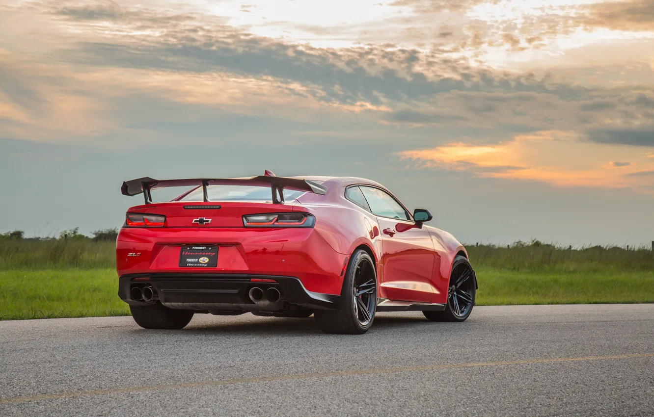 Photo wallpaper sunset, Chevrolet, Camaro, rear view, Hennessey, ZL1, 2017, HPE850
