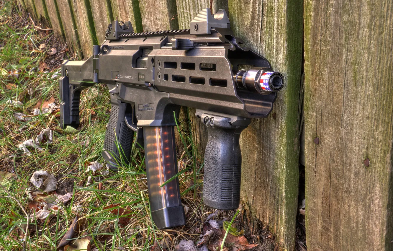 Photo wallpaper grass, Czech Republic, the gun, CZ Scorpion, EVO3 S1