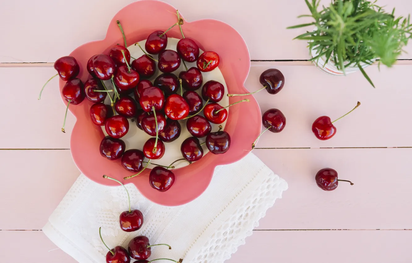 Photo wallpaper berries, fresh, wood, cherry, ripe, cherry, berries