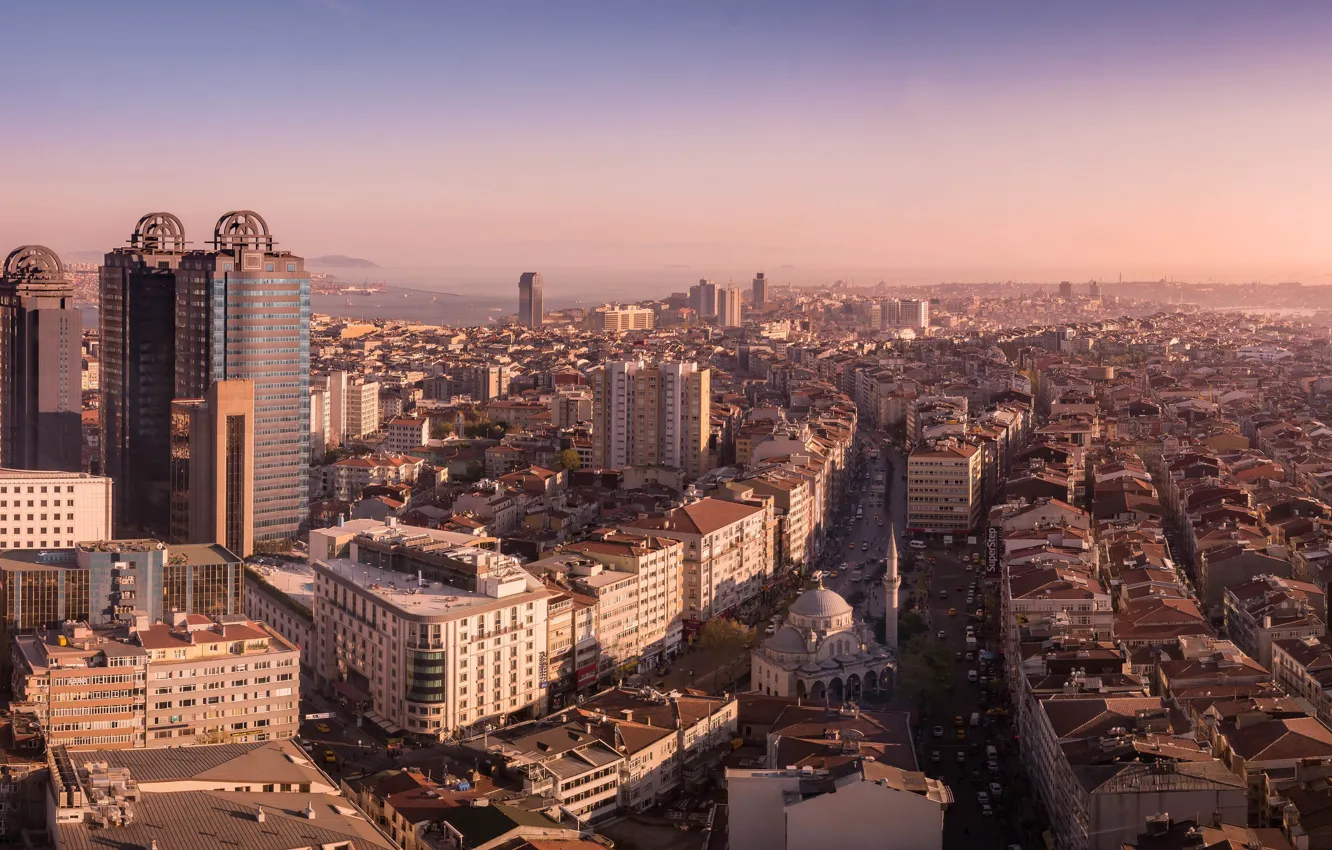 Photo wallpaper city, Istanbul, Turkey, streets, buildings, horizon, vehicles