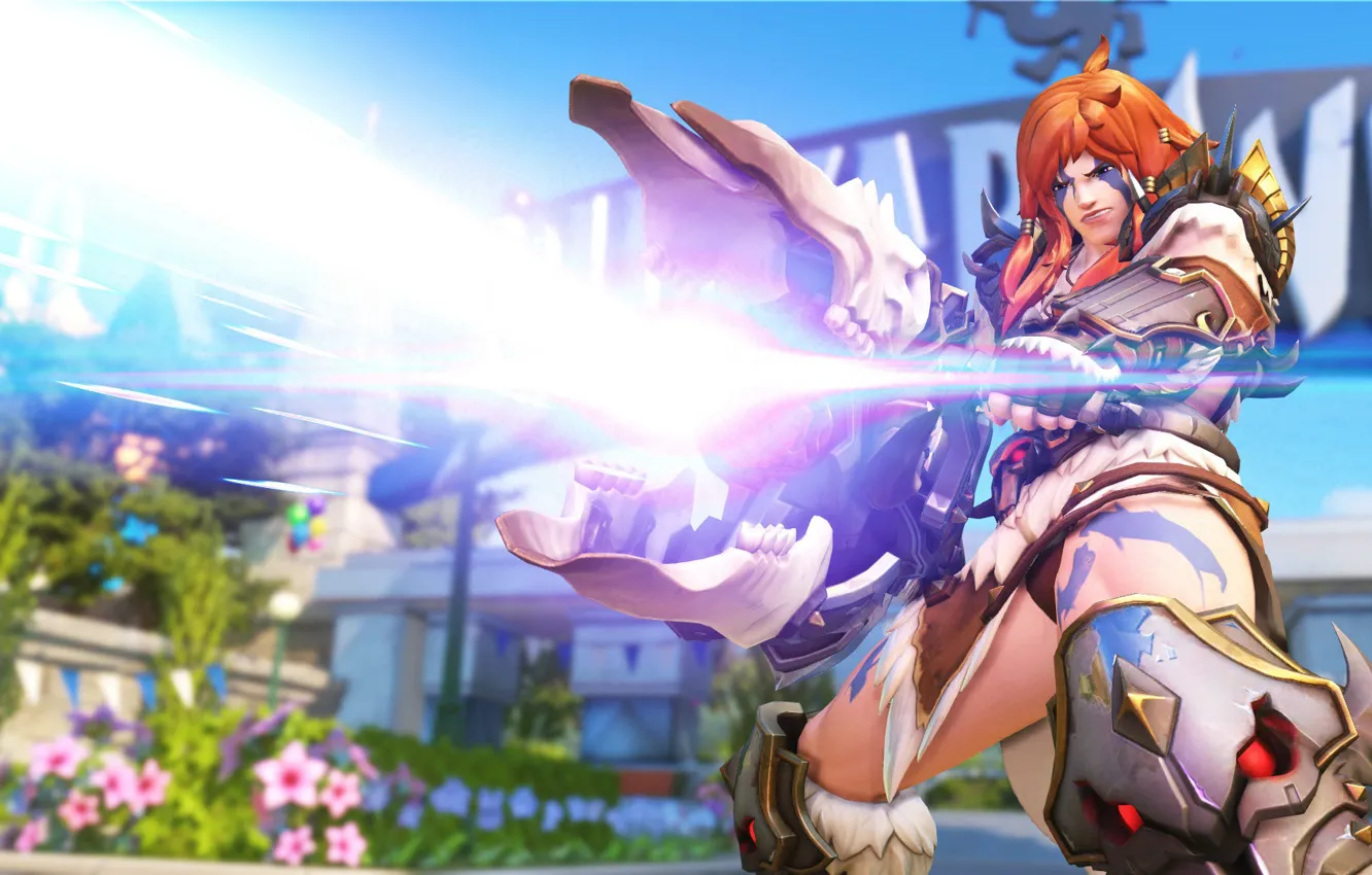 Photo wallpaper shot, Overwatch, Zarya Barbarian Character Skin