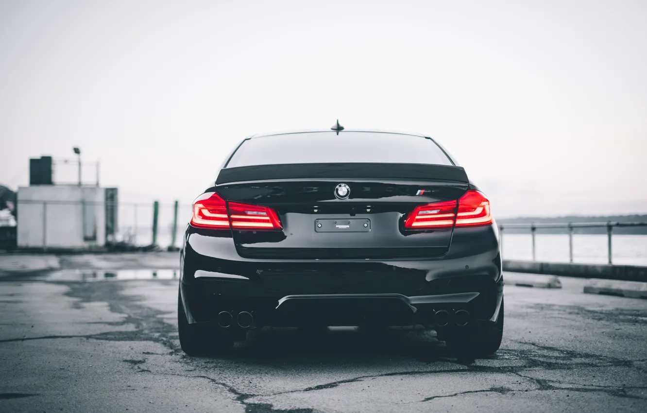 Photo wallpaper BMW, Black, Rear View, M5, Taillight, F90