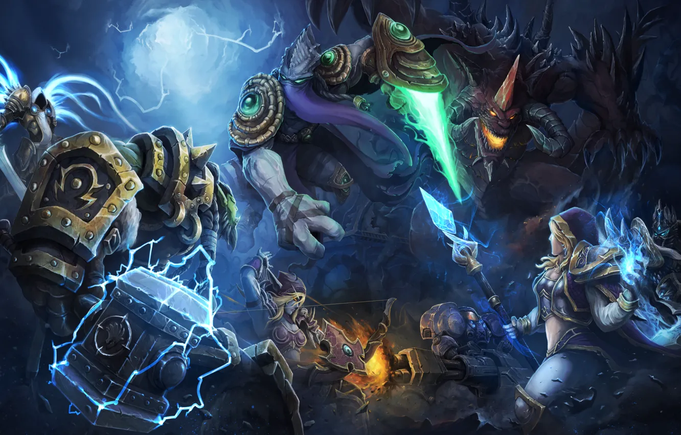Photo wallpaper girl, magic, hammer, the demon, warrior, starcraft, battle, Lich King