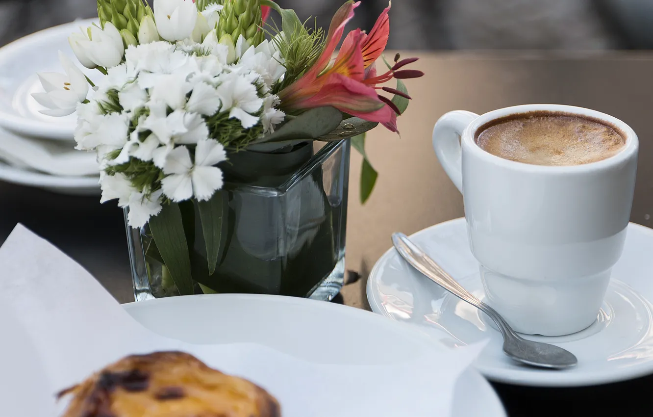 Photo wallpaper flowers, coffee, Cup