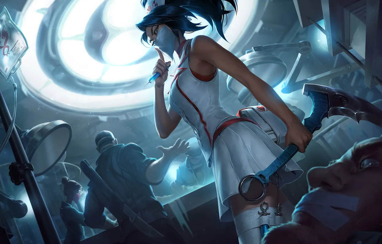 Photo wallpaper mask, art, costume, nurse, operation, blade, splash, Akali