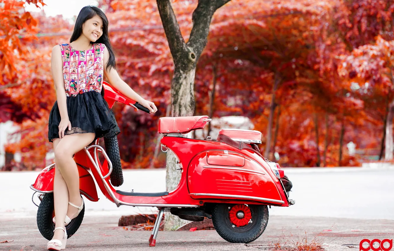 Photo wallpaper girl, Asian, a scooter