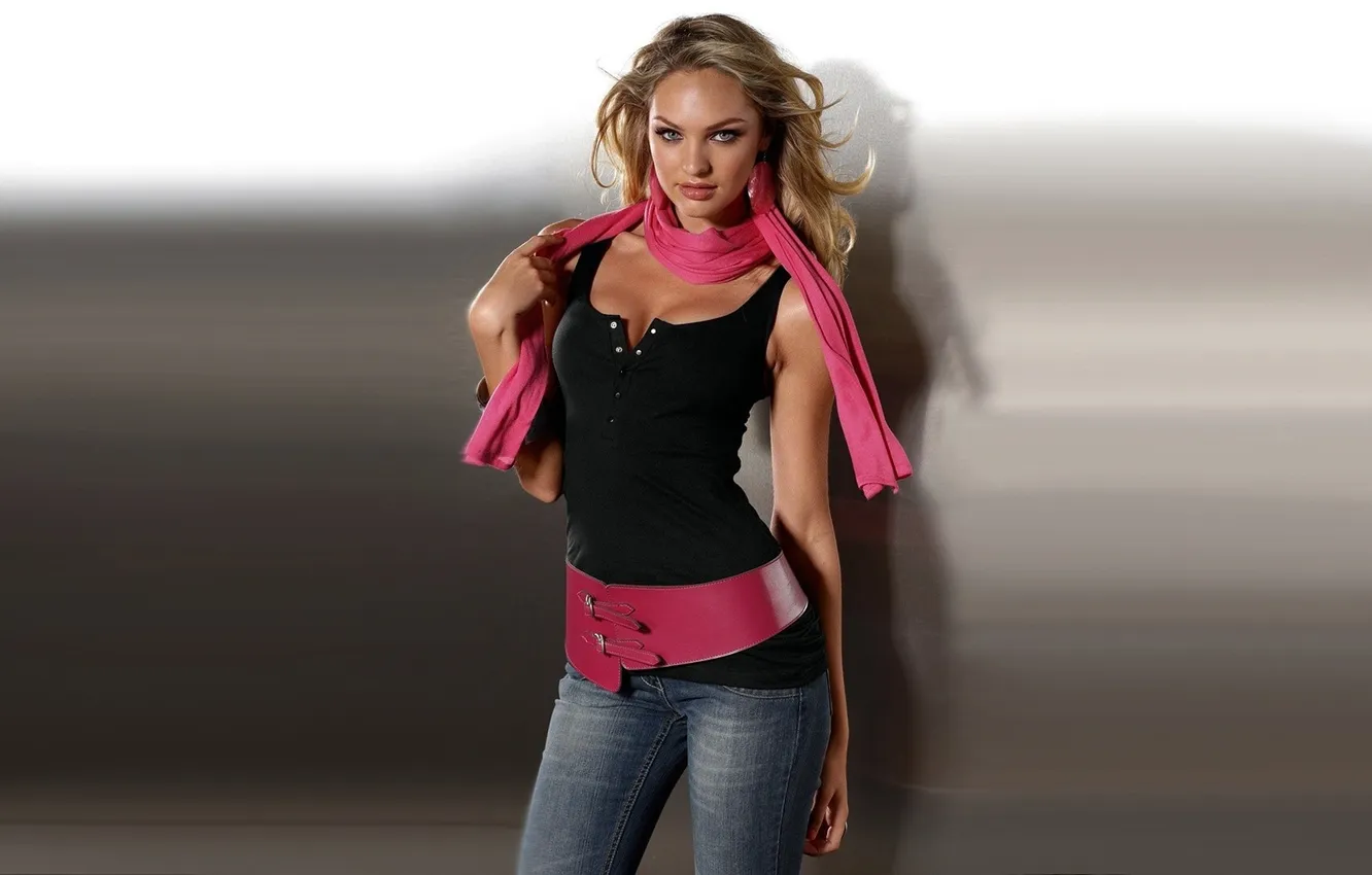 Photo wallpaper look, girl, smile, scarf, posing, Candice Swanepoel