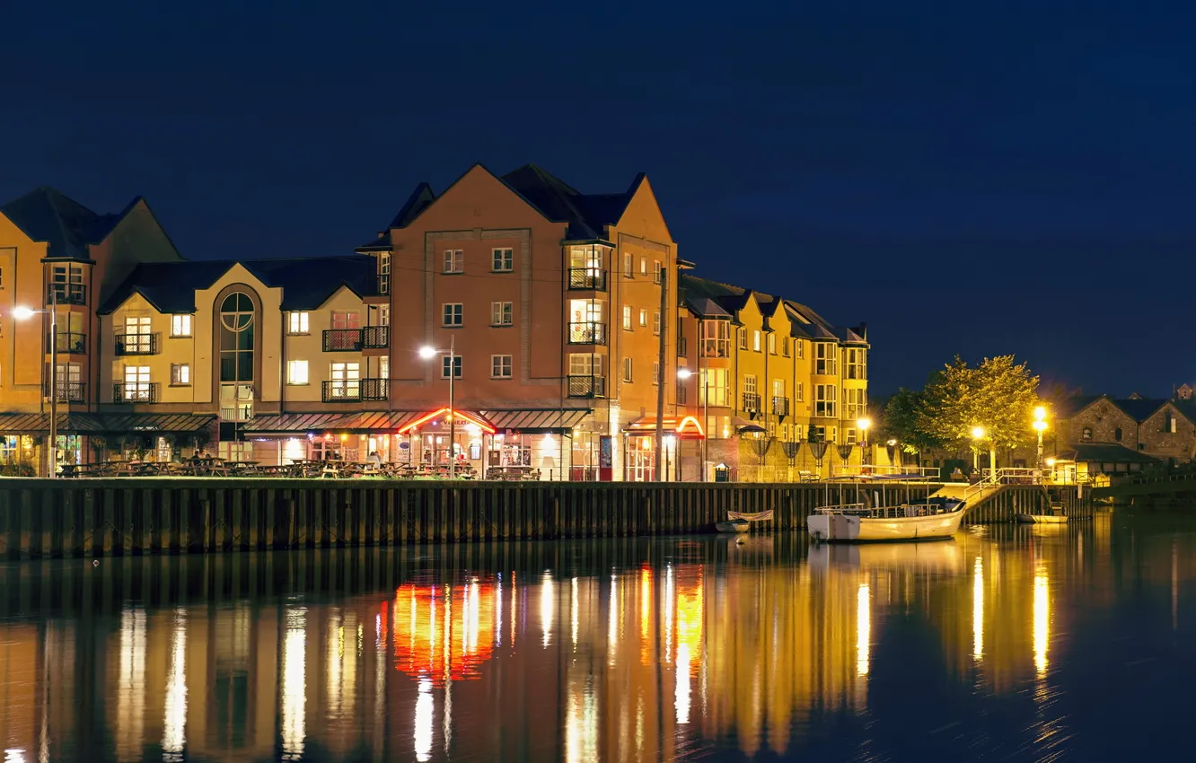 Photo wallpaper night, the city, river