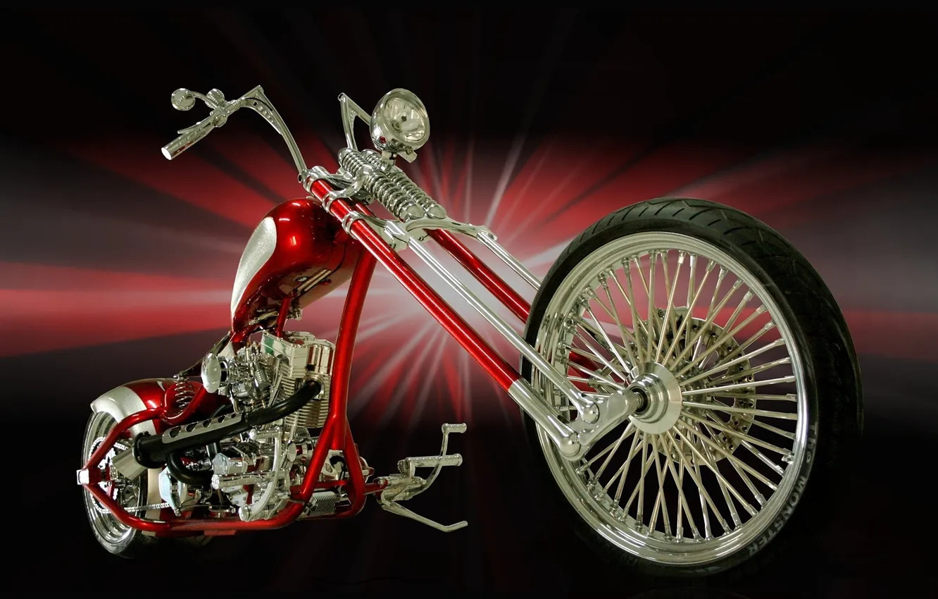 Photo wallpaper red, tuning, frame, bike, plug, chrome, CHOPPER