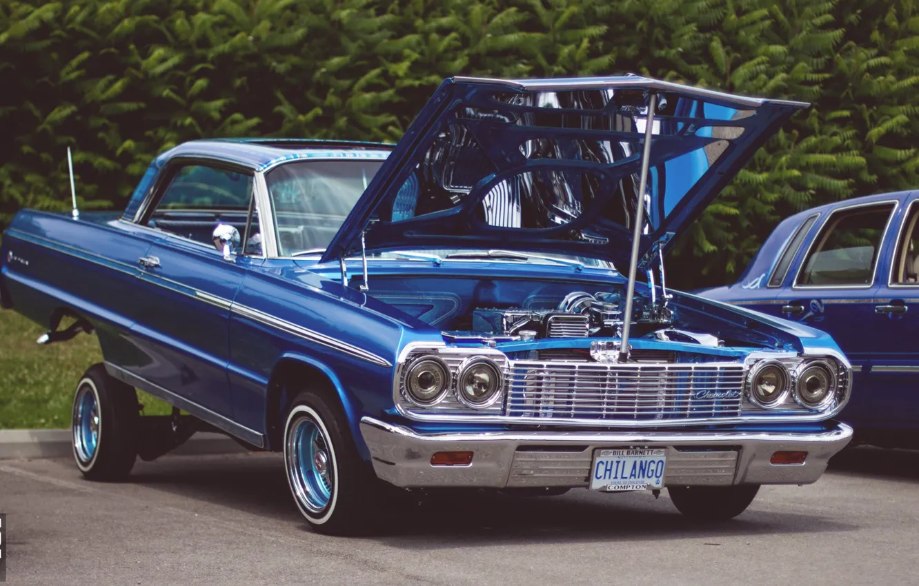 Photo wallpaper car, Chevrolet, lowrider, blue, Impala