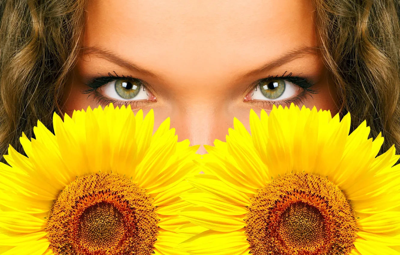 Photo wallpaper eyes, flowers, sunflower