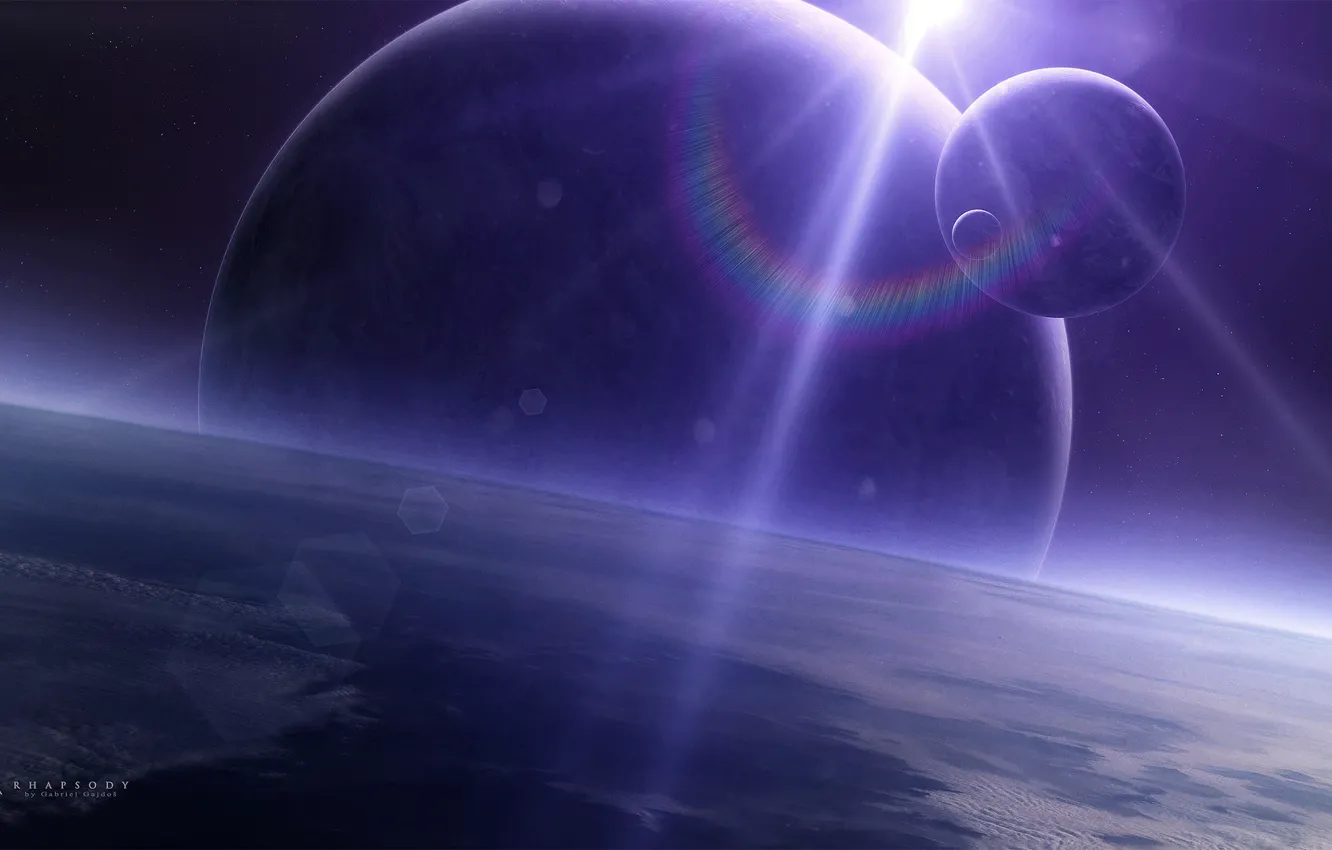 Photo wallpaper space, stars, light, planet, satellite, space, star, planets