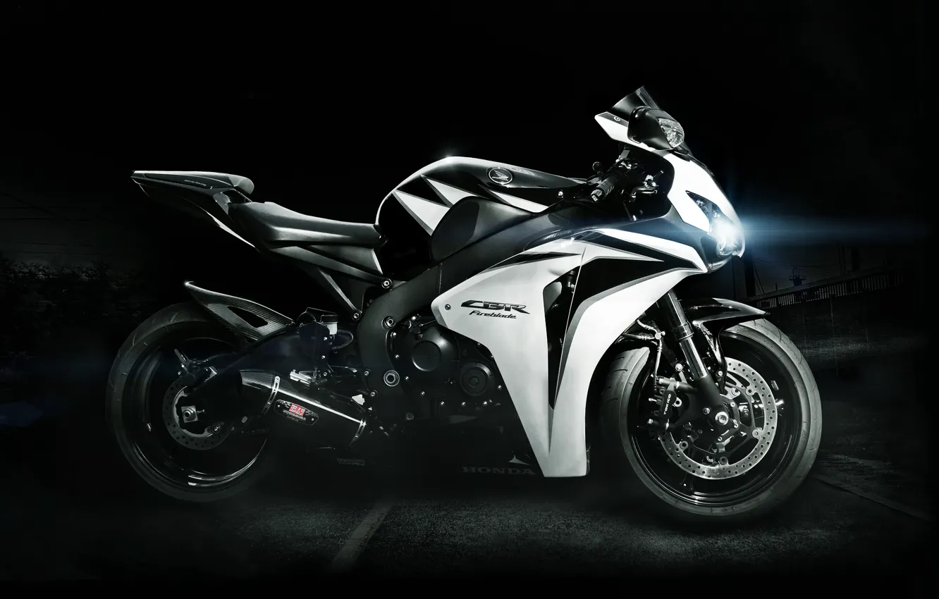 Photo wallpaper white, light, black, lights, white, honda, bike, Honda