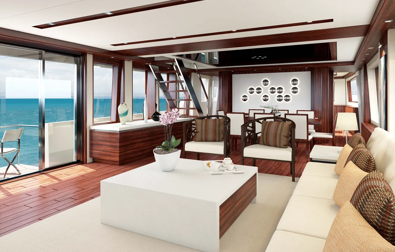 Photo wallpaper interior, yacht, salon, Motor Yacht, Main saloon and dining area