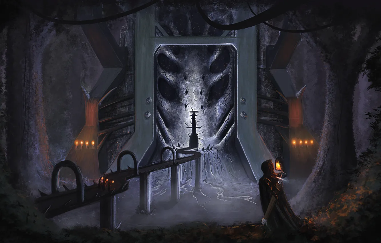 Photo wallpaper mystic, bow, fantasy, art, lights, fantasy, arrows, the wanderer