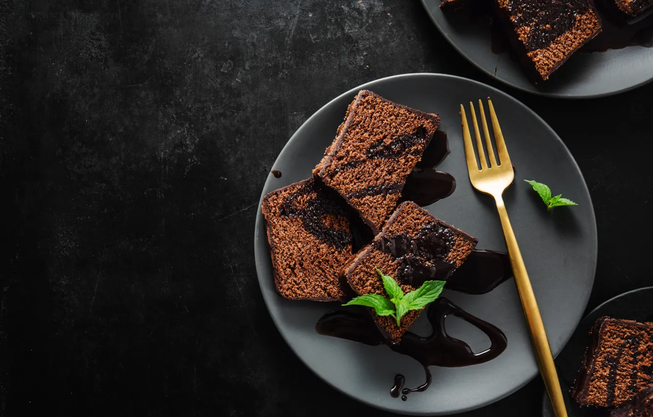 Photo wallpaper plate, cake, chocolat, chocolate