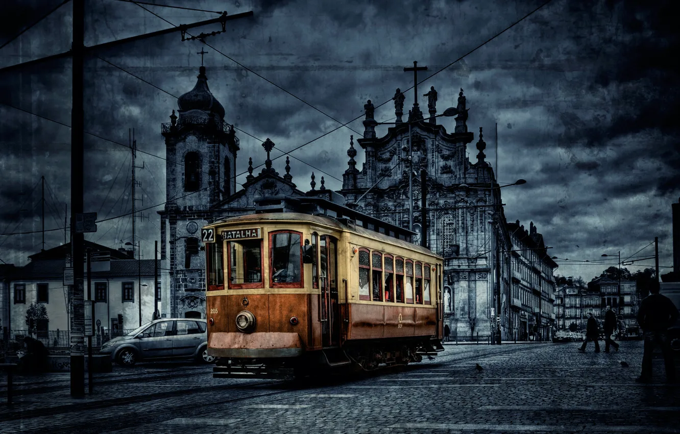 Photo wallpaper the city, color, tram
