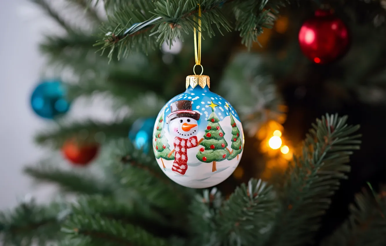 Photo wallpaper decoration, balls, tree, New Year, Christmas, new year, happy, Christmas