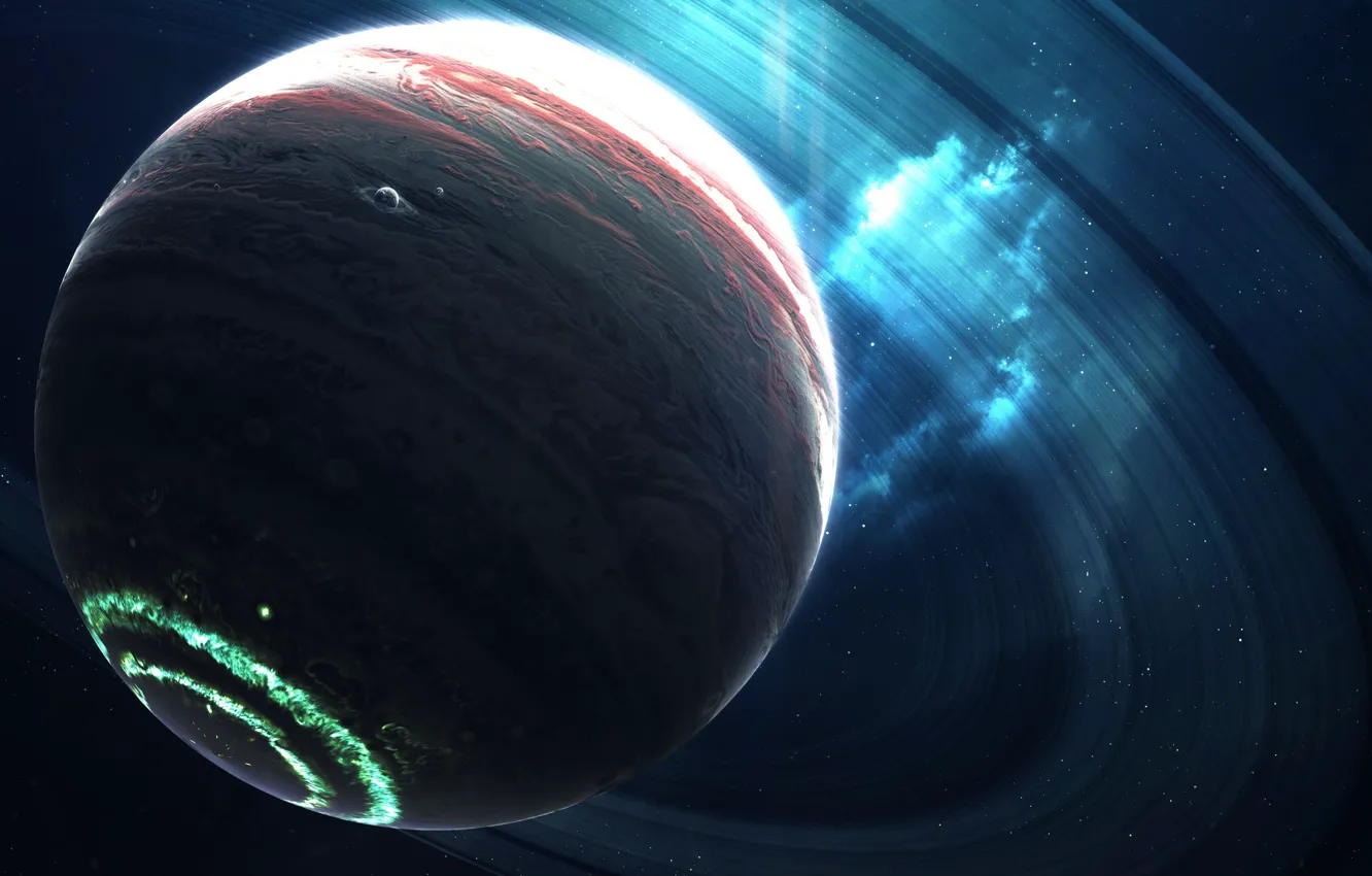 Photo wallpaper space, stars, nebula, lights, fiction, planet, satellite, ring