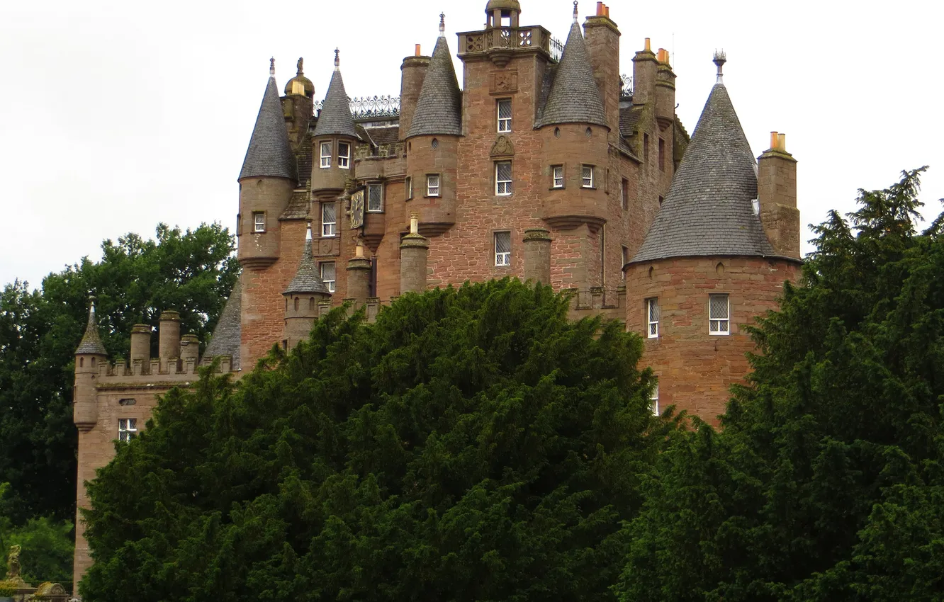 Photo wallpaper trees, the city, photo, castle, Scotland, Glamis