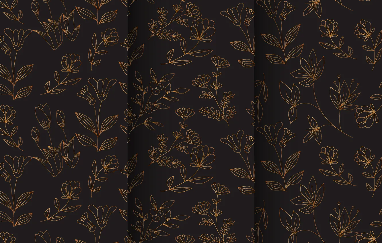 Photo wallpaper flowers, background, pattern, black, seamless