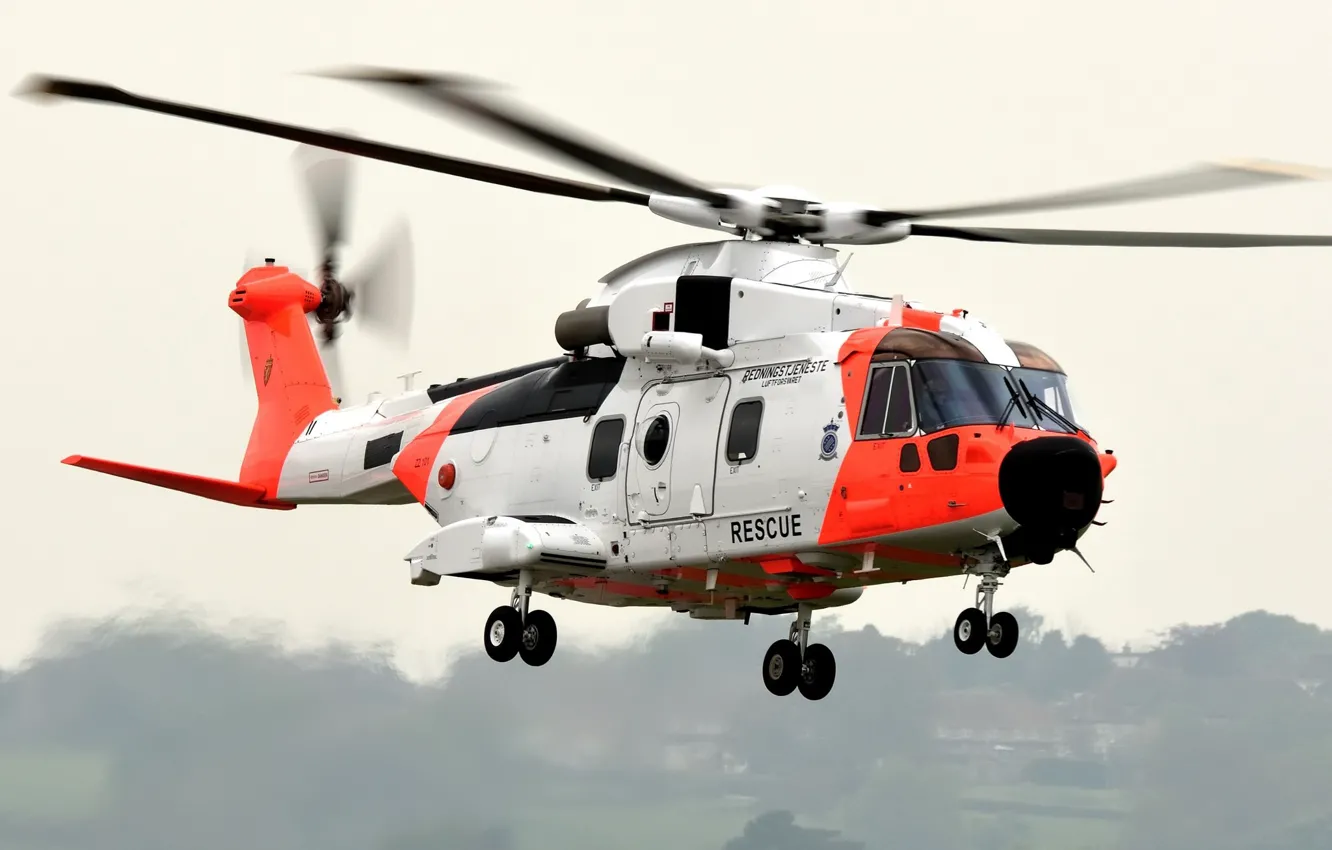 Photo wallpaper machine, helicopter, Flies, Leonardo AW101 Merlin