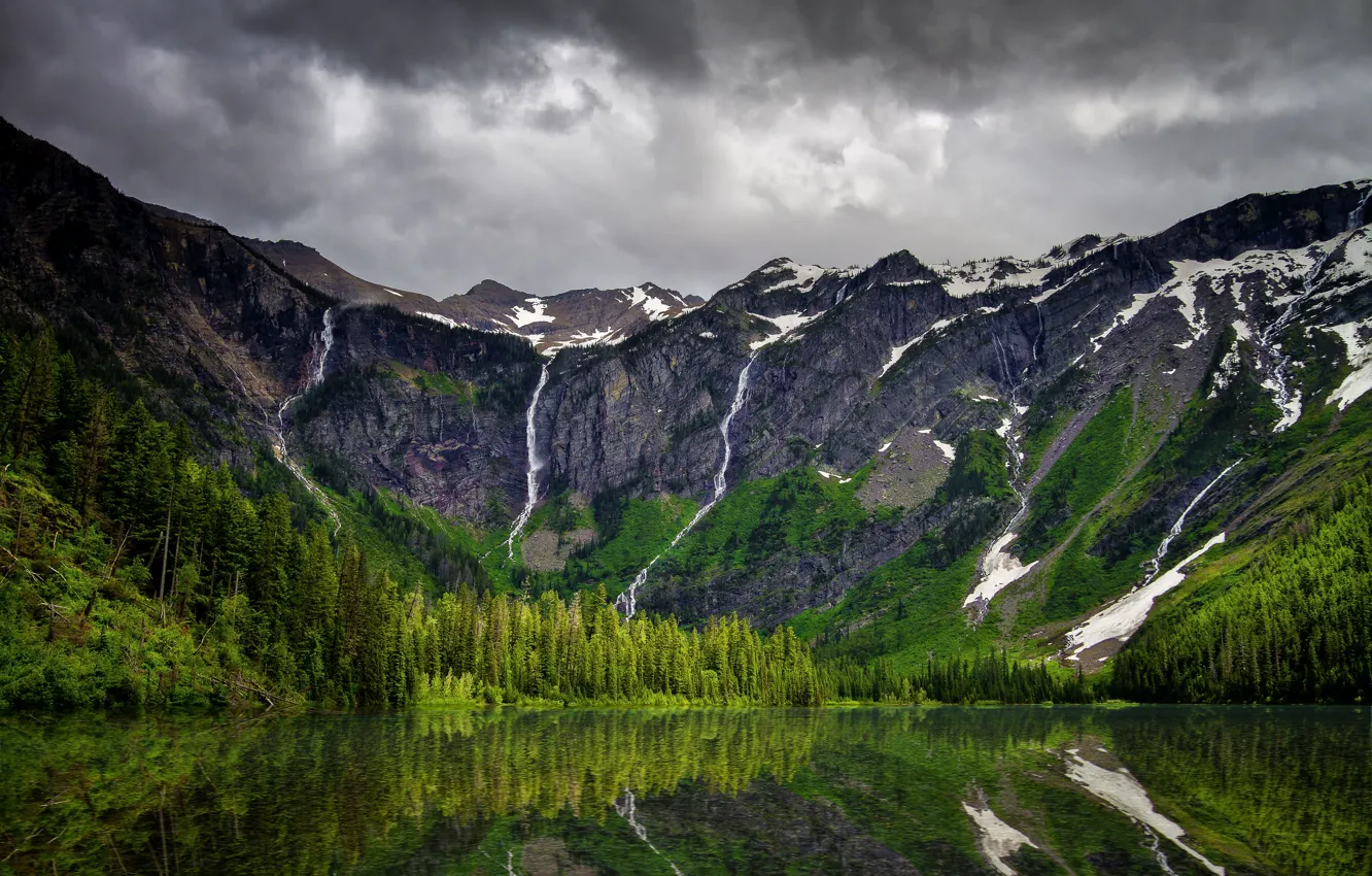 Photo wallpaper trees, clouds, nature, reflection, beauty, Lake, National Park, Glacier