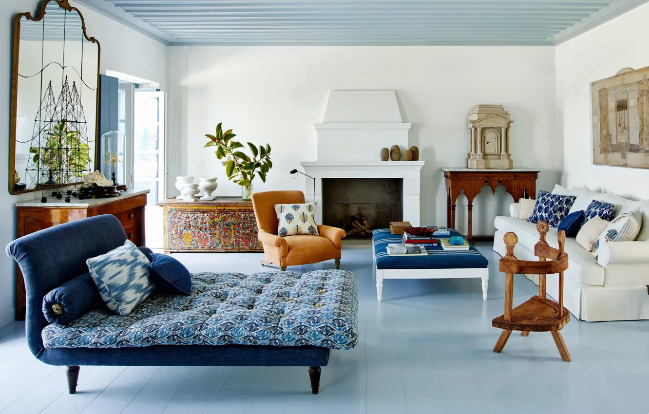 Photo wallpaper design, style, interior, fireplace, living room, Greece, Quesada