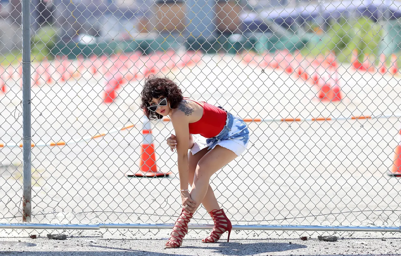 Photo wallpaper look, pose, skirt, Mike, glasses, legs, Rosanna