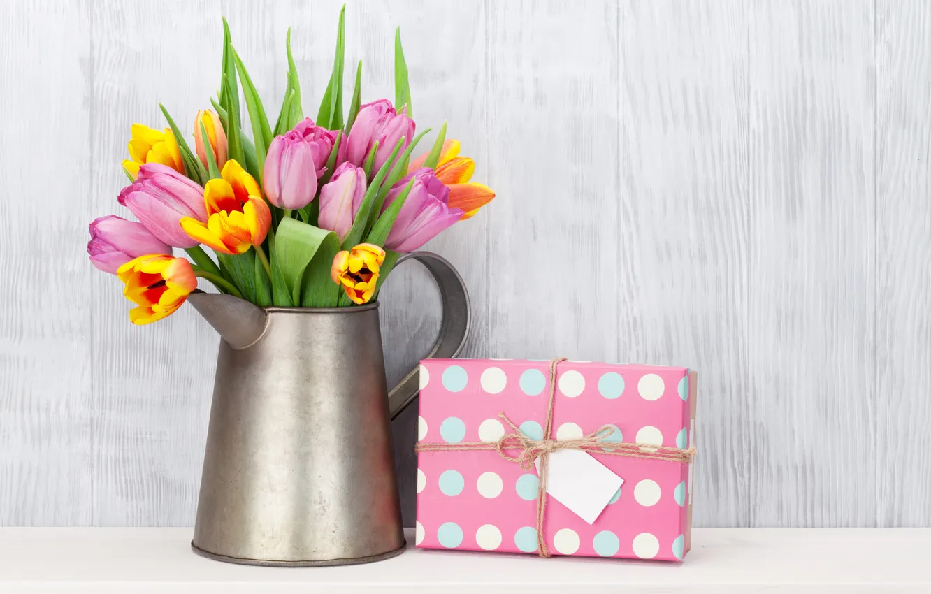 Photo wallpaper flowers, bouquet, colorful, tulips, pink, flowers, tulips, spring