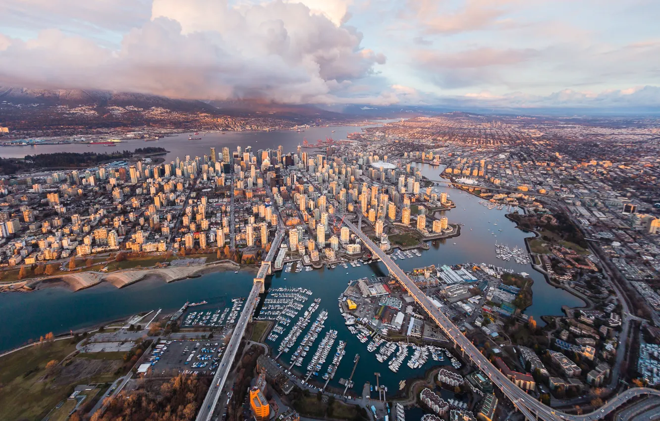Photo wallpaper bridge, building, pond, harbour, Vancouver