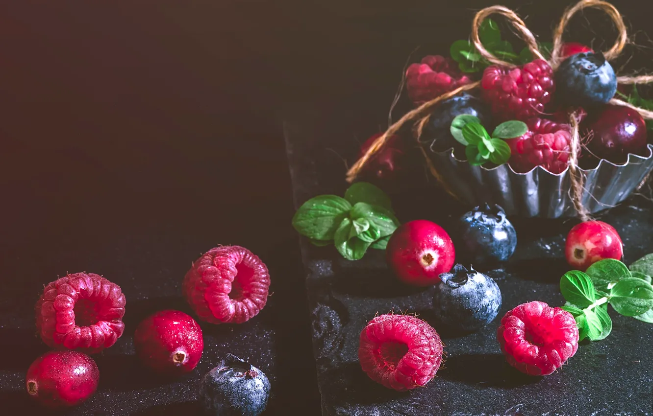 Photo wallpaper berries, raspberry, blueberries, cranberry