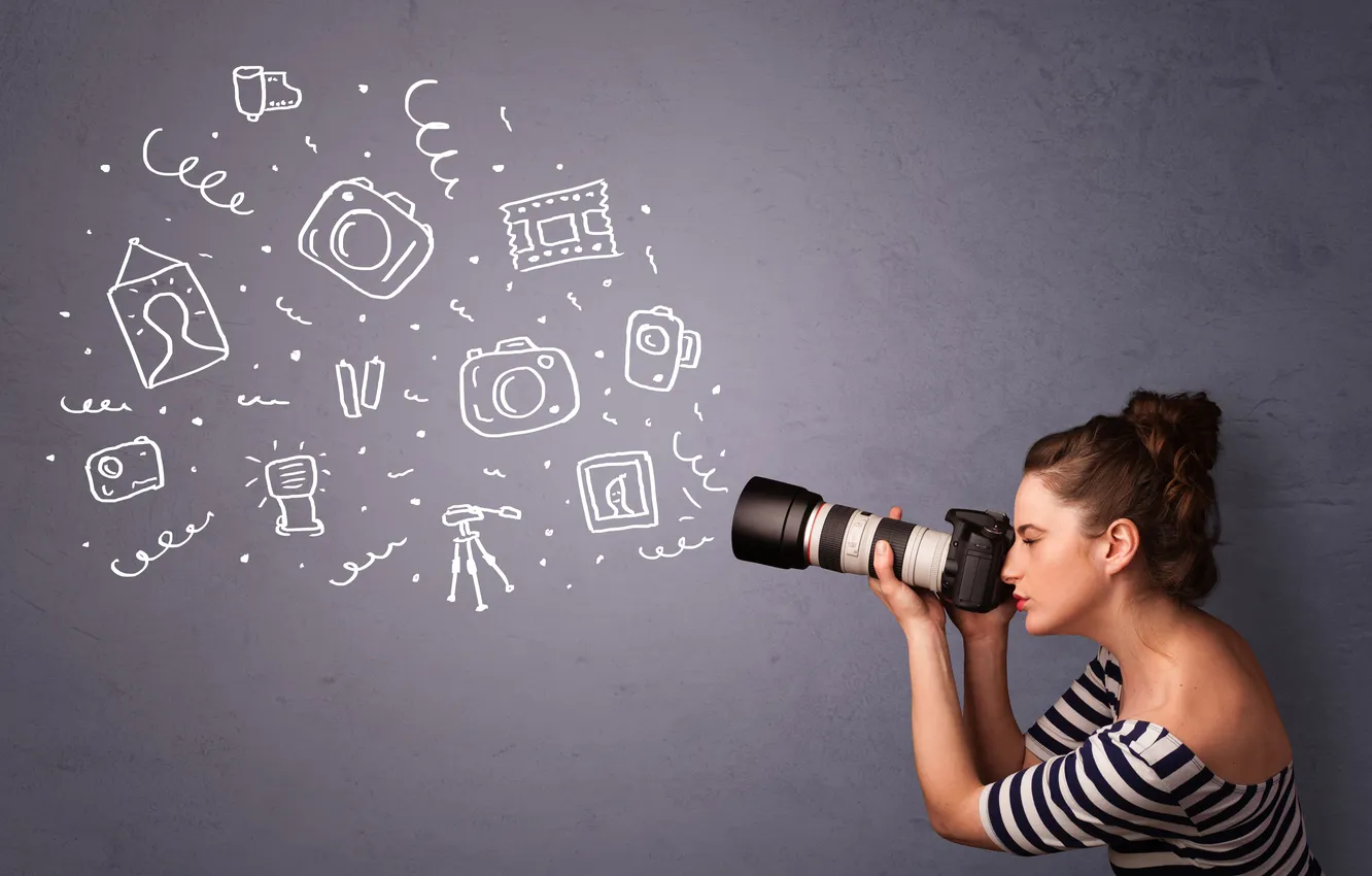 Photo wallpaper girl, hairstyle, the camera, lens, brown hair