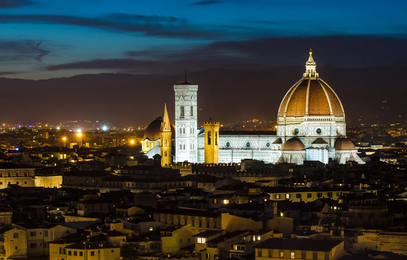 Photo wallpaper night, the city, Italy, Cathedral, Florence, architecture, Italy, Tuscany