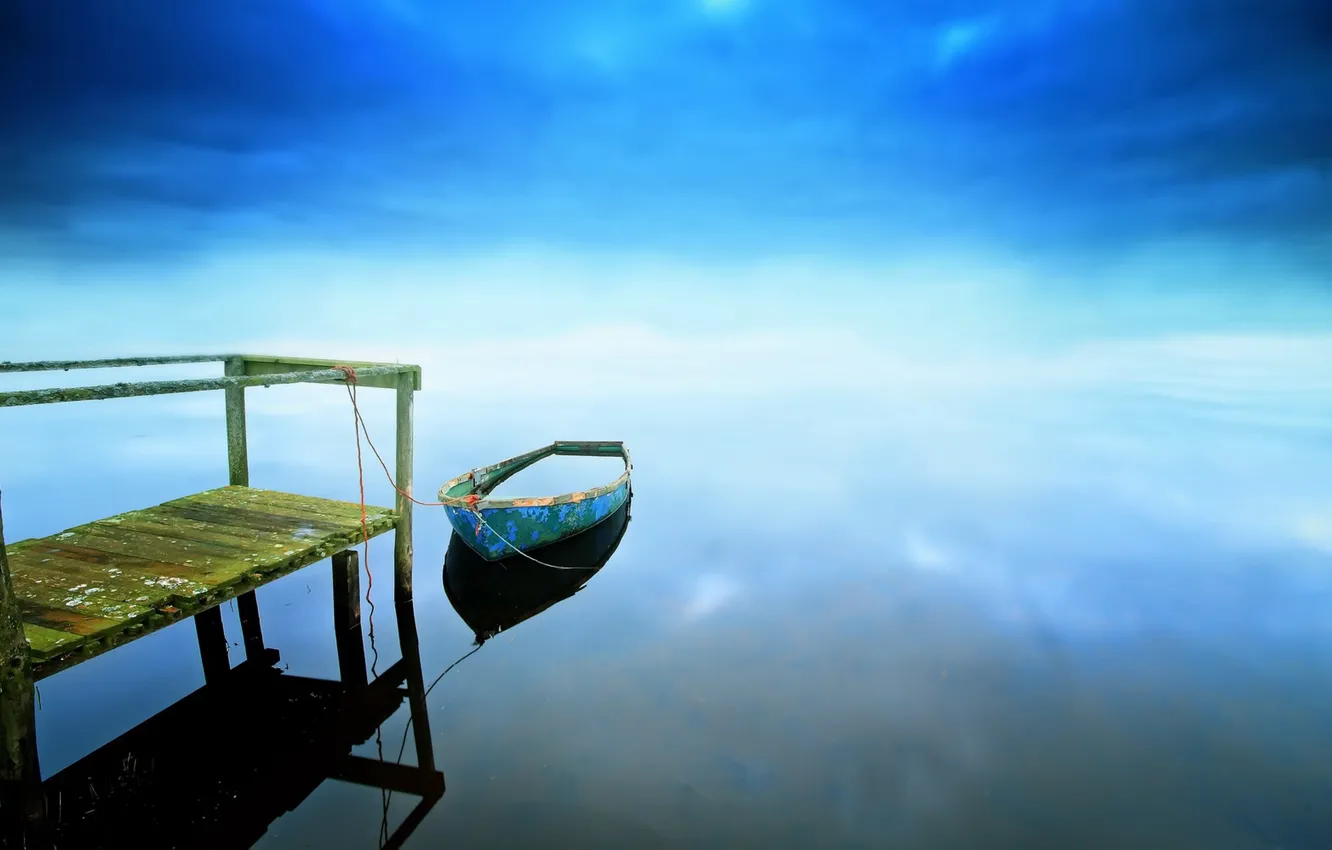 Photo wallpaper sky, sea, landscape, nature, blue, pier, Boat, jetty